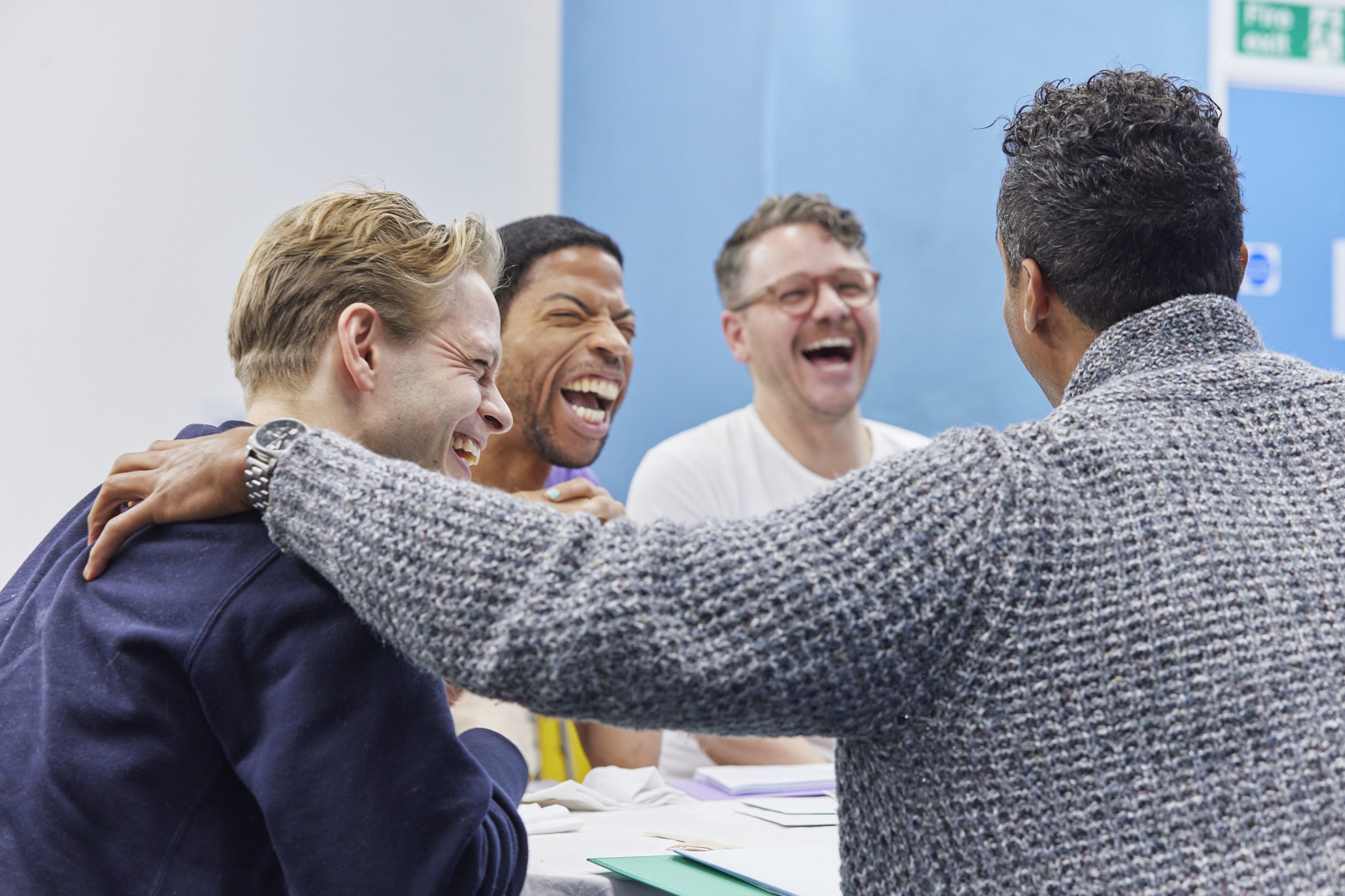 2 Giles Cooper Michael Walters David Ames and Joe Aaron Reid rehearse Steve. Credit Richard Lakos from The Other Richard scaled