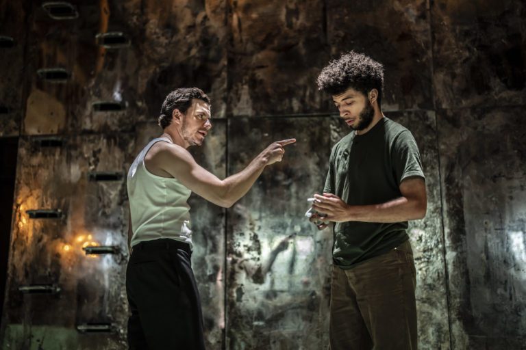 Oliver Johnstone and Joshua Griffin in Henry V in the Sam Wanamaker Playhouse at Shakespeares Globe photographer Johan Persson