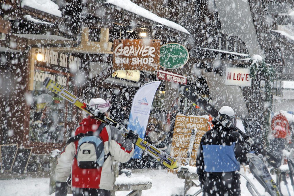 Snowing in Morzine town