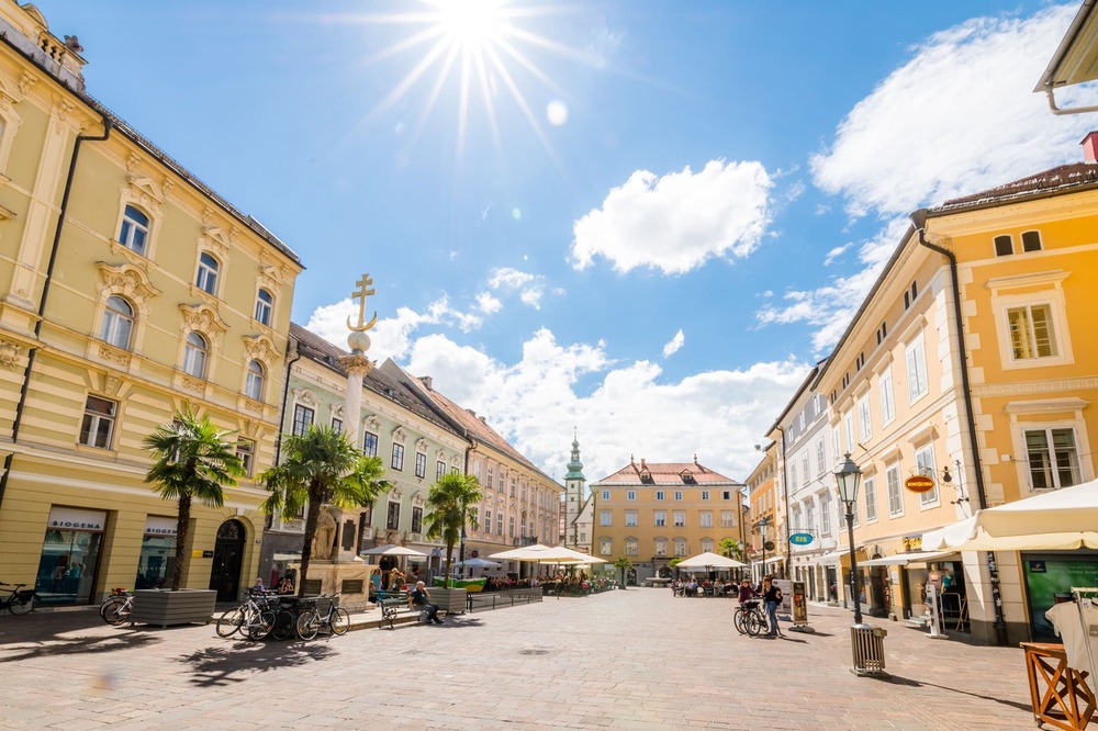 One of the main squares in Klagenfurt city